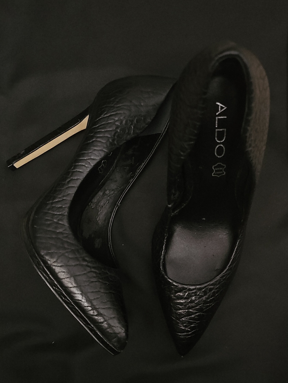 Aldo Black Textured Pointed Toe Stiletto Heels